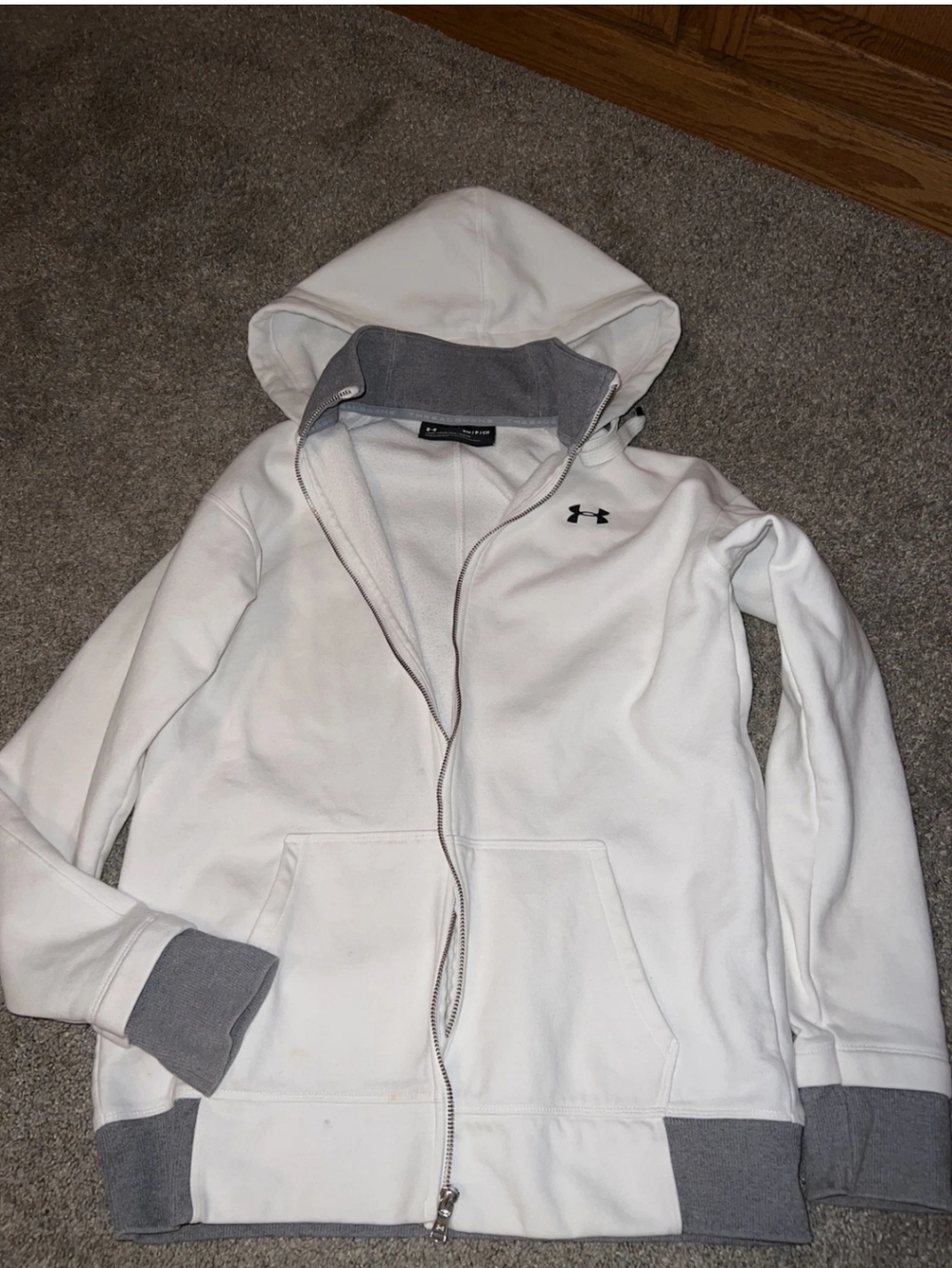 Under Armour White Hooded Full-Zip Jacket with Gray Trim Unisex